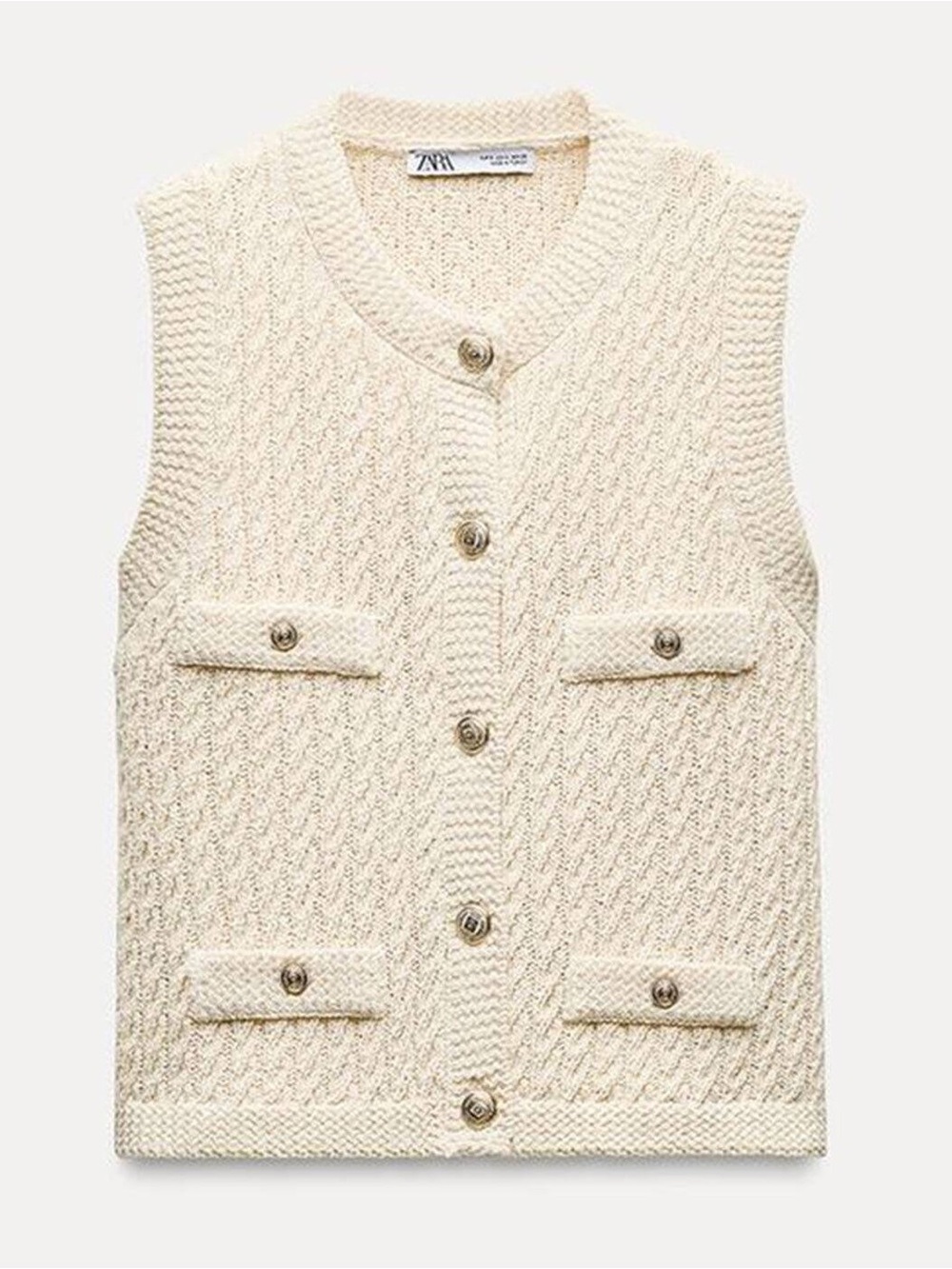 Zara Cable Knit Cardigan. Zara Cream Cable Knit Gold Button Down Vest. NWT.